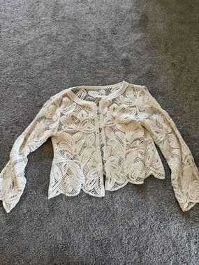 Crochet Lace Button-Front Cardigan Sweater - Cream